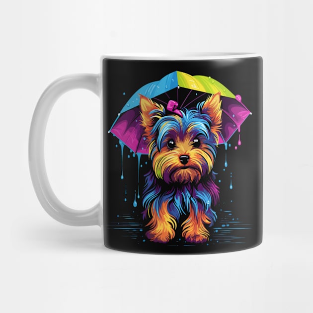 Yorkshire Terrier Rainy Day With Umbrella by JH Mart